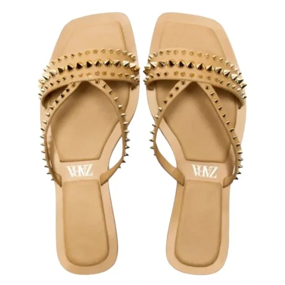 ZARA MESH BALLET FLATS WITH RHINESTONES 🏷️5890/- MRP incl  Zara Beige Studded Flats main image 1